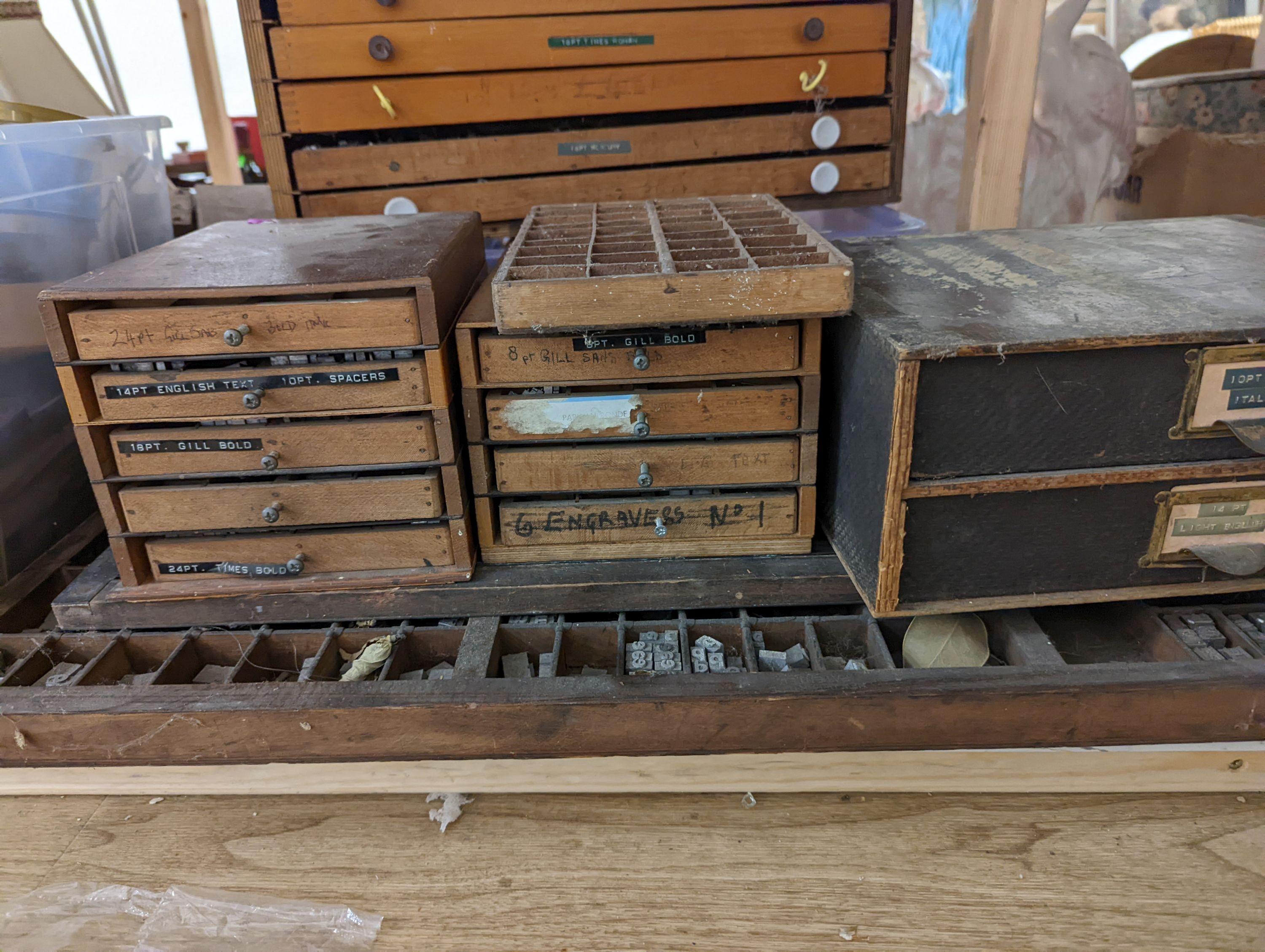 A large collection of printing blocks/lettering